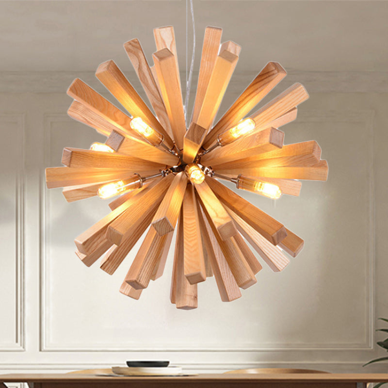 Starburst kroonluchter hanglamp modernisme hout 14 "/20.5"/28 "dia led beige hangend plafondlicht
