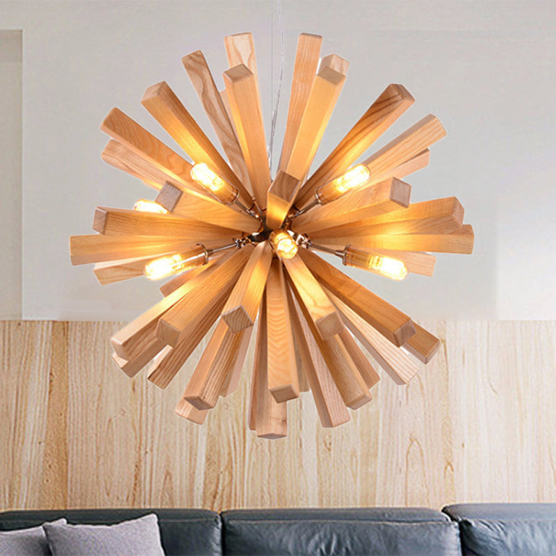 Starburst kroonluchter hanglamp modernisme hout 14 "/20.5"/28 "dia led beige hangend plafondlicht