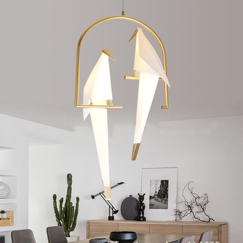 Plastic Birdie Chandelier Lighting Modernist 2/3 Lights Gold Finish Hanging Light with Metal Ring, Warm/White Light