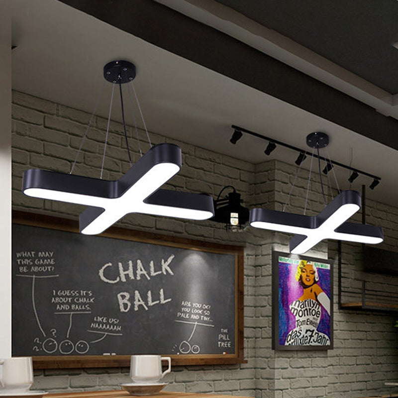 White/Black/Gold Cross Hanging Lamp Modern 23.5"/35.5" Wide Led Metal Ceiling Pendant Light for Office with Opaline Diffuser