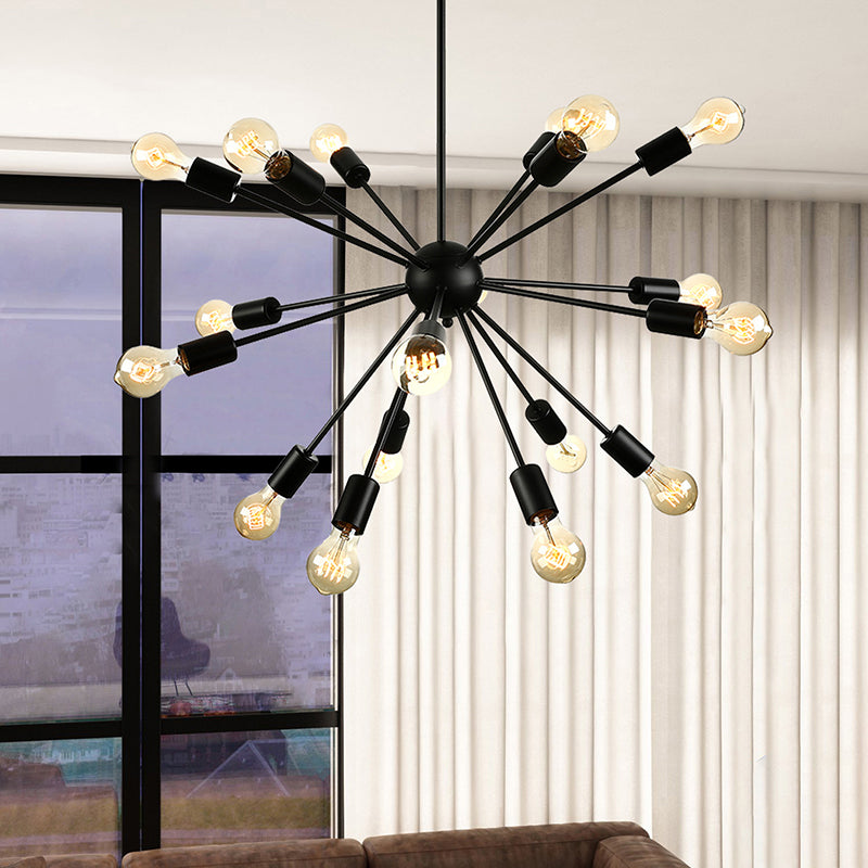 Sputnik Dining Room Chandelier Light Fixture Vintage Style Metal Multi Light Pendant Lamp in Black