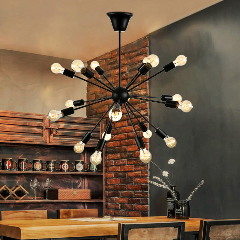 Sputnik Dining Room Chandelier Light Fixture Vintage Style Metal Multi Light Pendant Lamp in Black