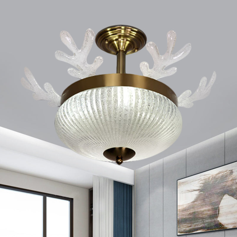 Bowl Prismatic Glass Plafond Light Nordic Nordic 8 Head Gold Semi Flush Mount avec design de bois