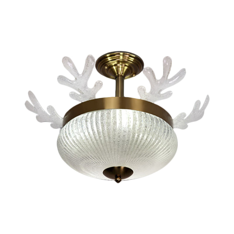 Bowl Prismatic Glass Plafond Light Nordic Nordic 8 Head Gold Semi Flush Mount avec design de bois