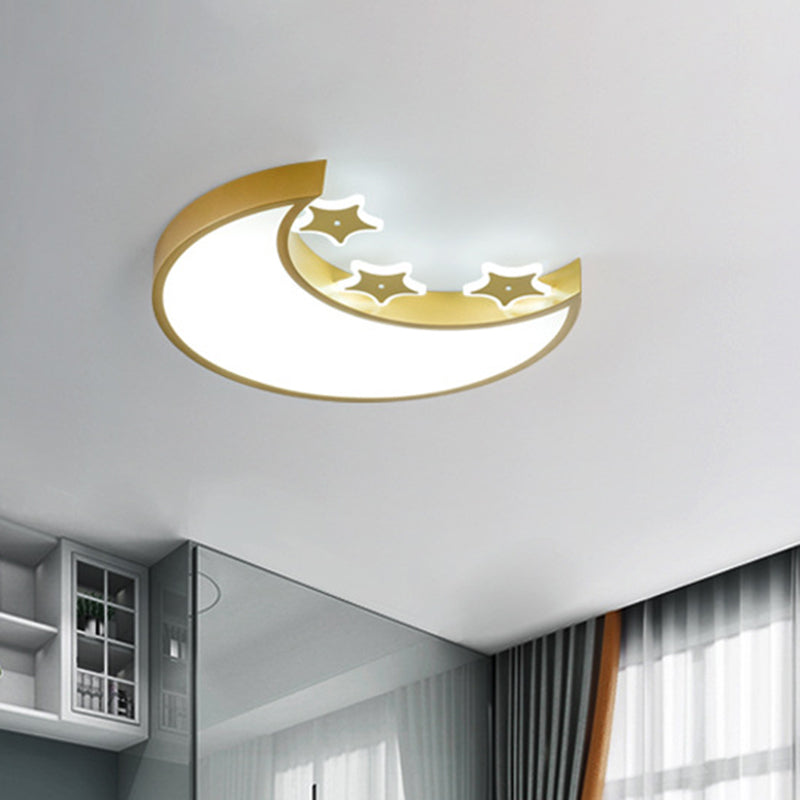 Kids LED Flush Mount Light Fixture White/Yellow Crescent and Star Ceiling Lamp with Acrylic Shade