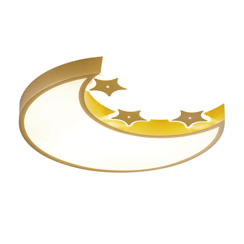Kids LED Flush Mount Light Fixture White/Yellow Crescent and Star Ceiling Lamp with Acrylic Shade