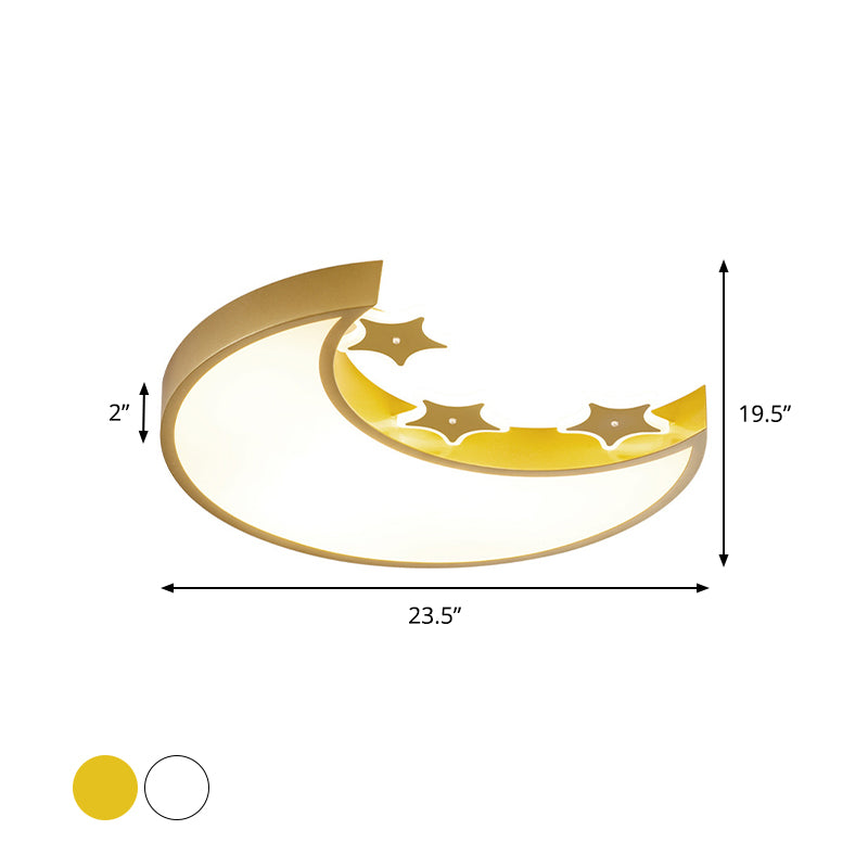 Kids LED Flush Mount Light Fixture White/Yellow Crescent and Star Ceiling Lamp with Acrylic Shade