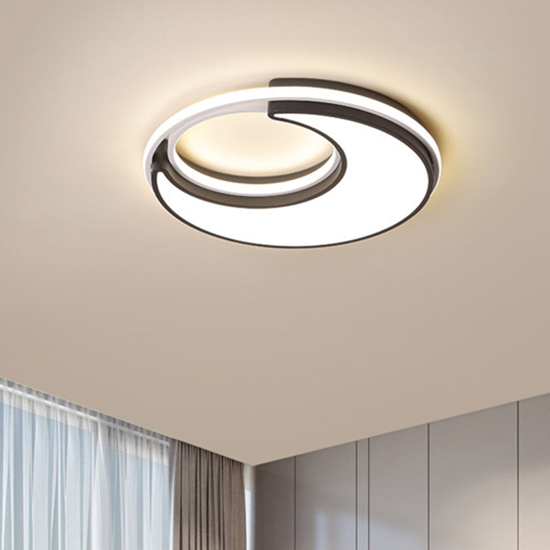 Moon Flush Lighting Fixture Minimalism Acrylic Sleeping Room LED Ceiling Lamp in Black, Warm/White Light