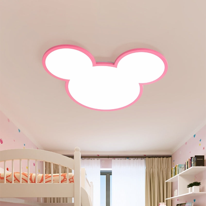 Acrylic Mouse Head Ceiling Light Cartoon LED Flush Mount Lighting Fixture in Pink
