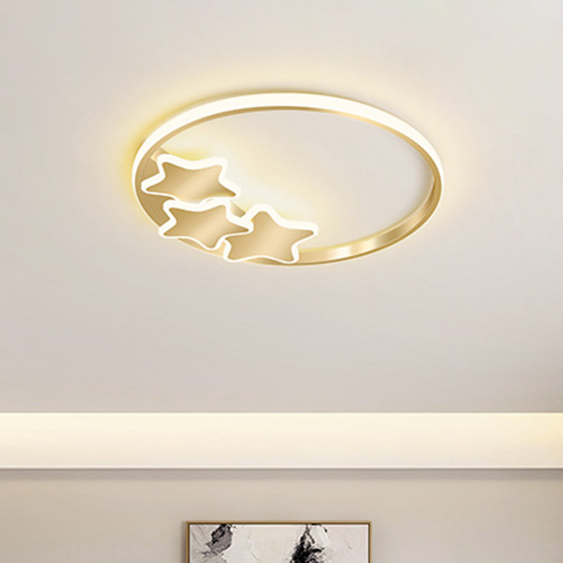 Gold LED Ring and Star Flushmount Simplicity Acrylic Ceiling Mounted Fixture in Warm/White Light