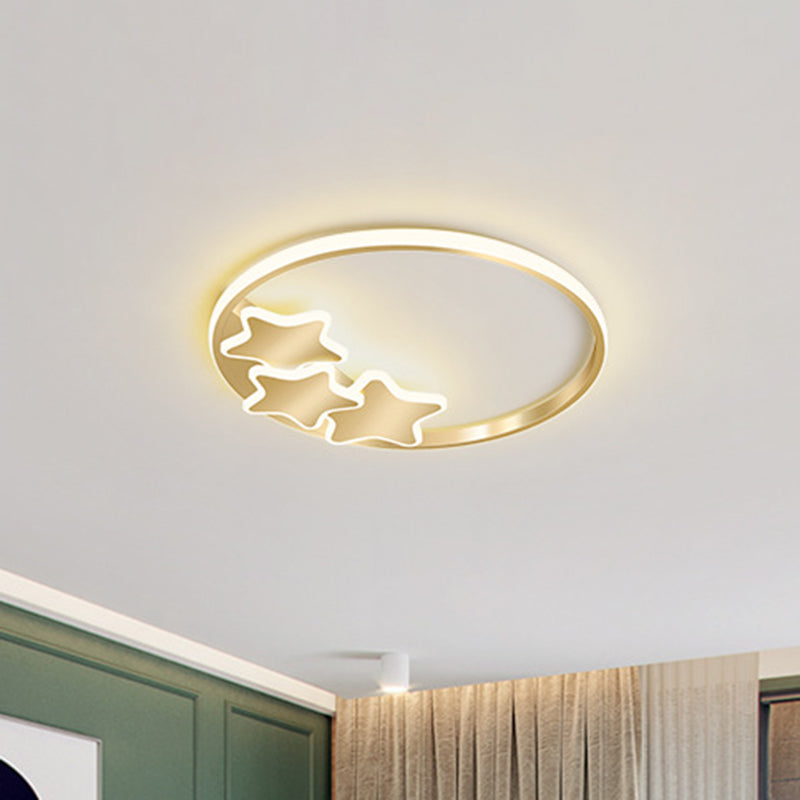 Gold LED Ring and Star Flushmount Simplicity Acrylic Ceiling Mounted Fixture in Warm/White Light