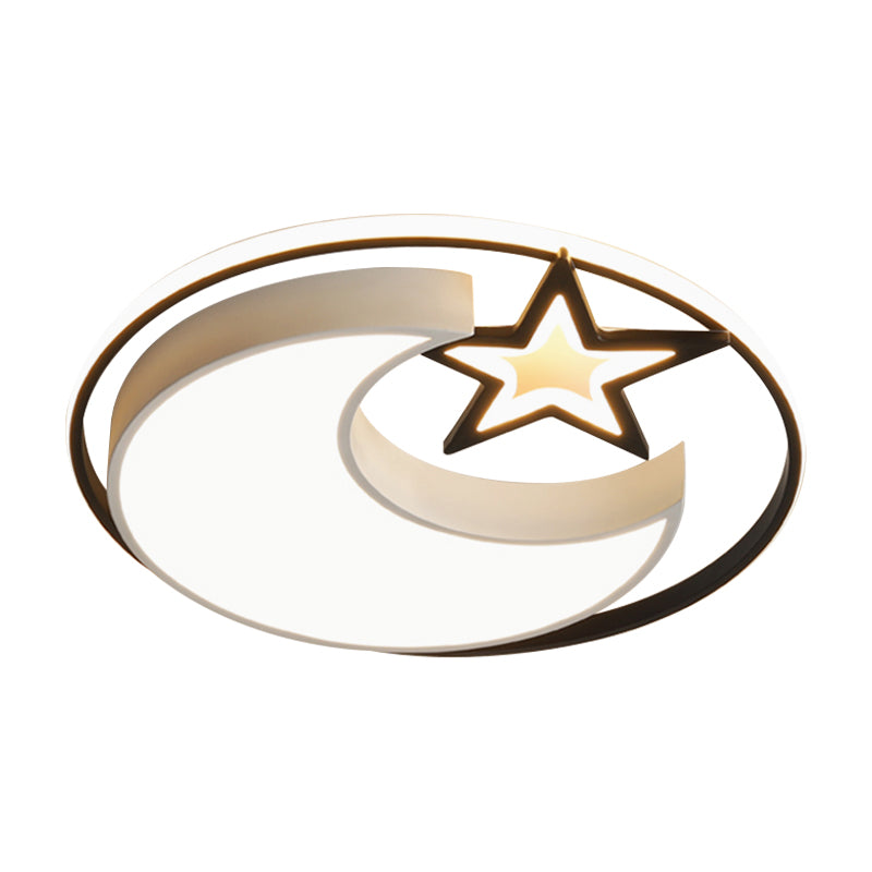 Moon and Star Bedroom Flush Light Acrylic LED Contemporary Ceiling Mounted Fixture in Black