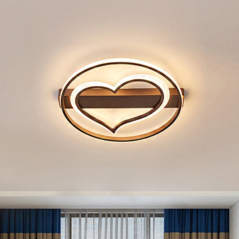 Ring and Loving Heart Ceiling Lamp Acrylic Coffee/White LED Flushmount Lighting in Warm/White Light