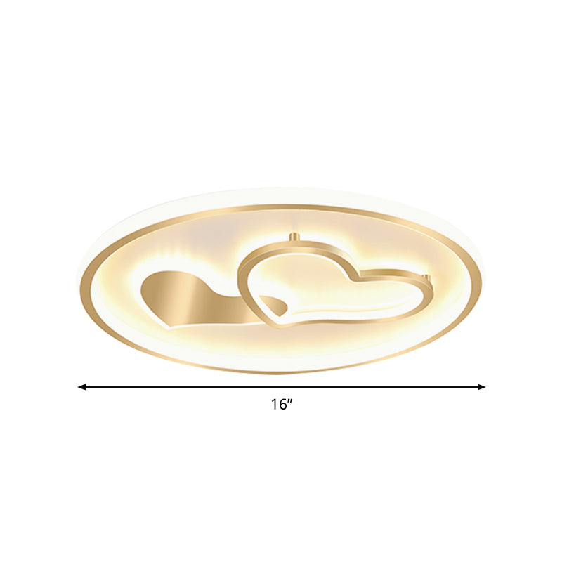 Loving Heart Lámpara empotrada de techo LED modernista metálica para dormitorio en color dorado, 16"/19,5" de ancho