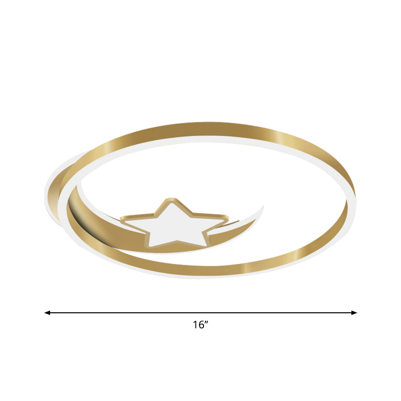 Nordic LED Flush Mount Fixture Gold Crescent and Star Ceiling Light with Acrylic Shade