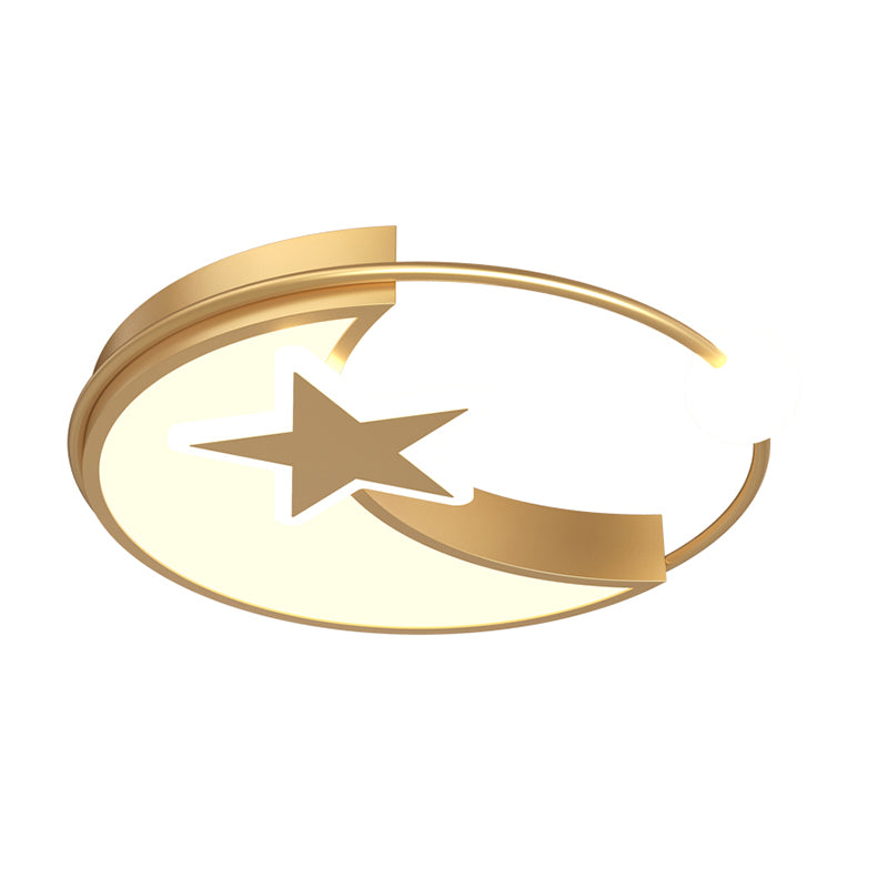 LED Bedroom Flushmount Lighting Simple Gold Ceiling Light with Star and Crescent Acrylic Shade