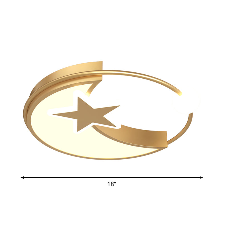 LED Bedroom Flushmount Lighting Simple Gold Ceiling Light with Star and Crescent Acrylic Shade