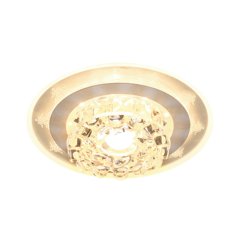 Beveled Crystal Round Ceiling Lighting Contemporary LED Flush Mount Lamp in Chrome