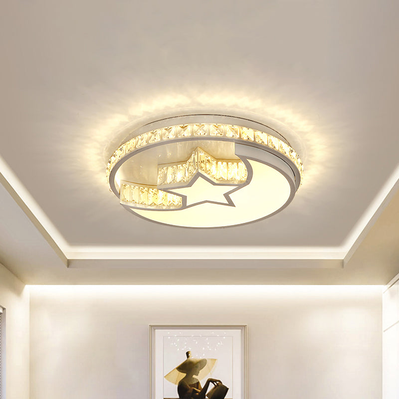 Star and Crescent Ceiling Lamp Simple Crystal Block LED Chrome Flush Mount Light Fixture