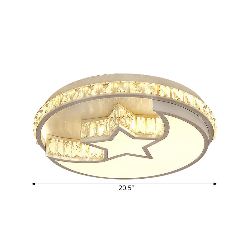 Star and Crescent Ceiling Lamp Simple Crystal Block LED Chrome Flush Mount Light Fixture