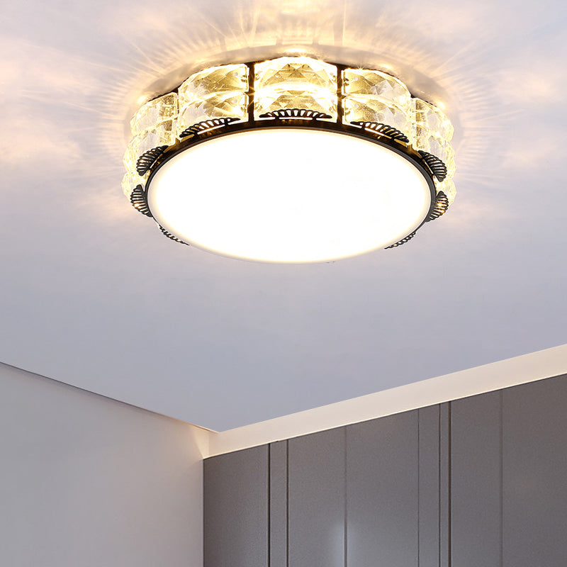 Square/Round Flush Lamp Minimalism Crystal LED Doorway Ceiling Mount Light Fixture in Black/White