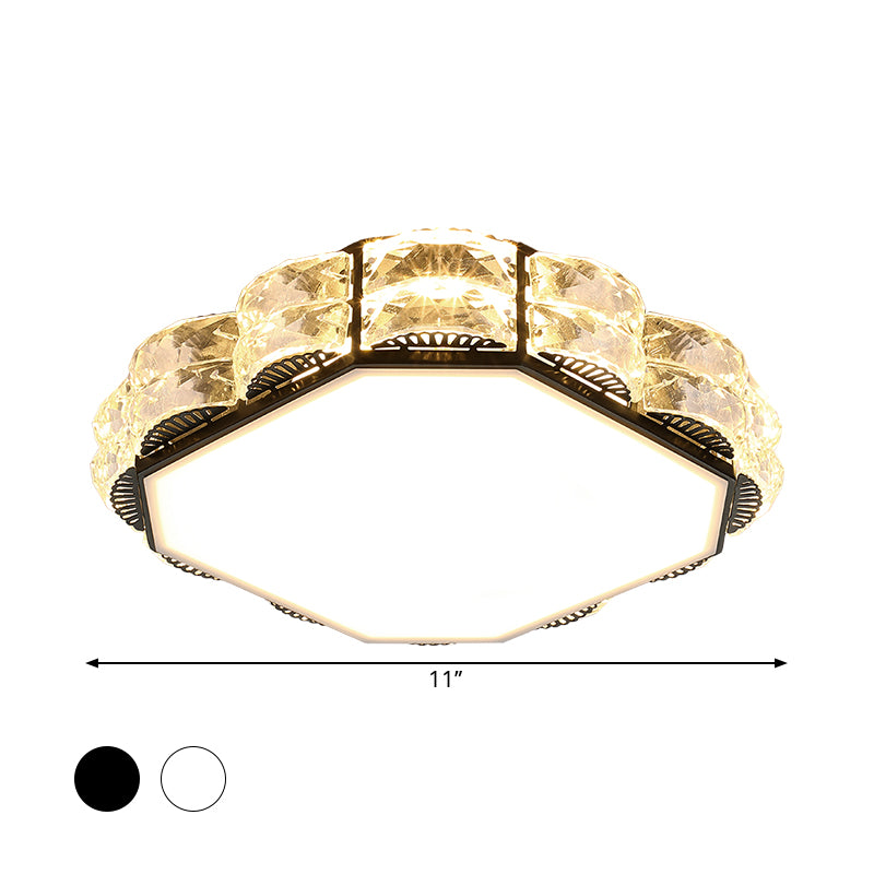 Square/Round Flush Lamp Minimalism Crystal LED Doorway Ceiling Mount Light Fixture in Black/White