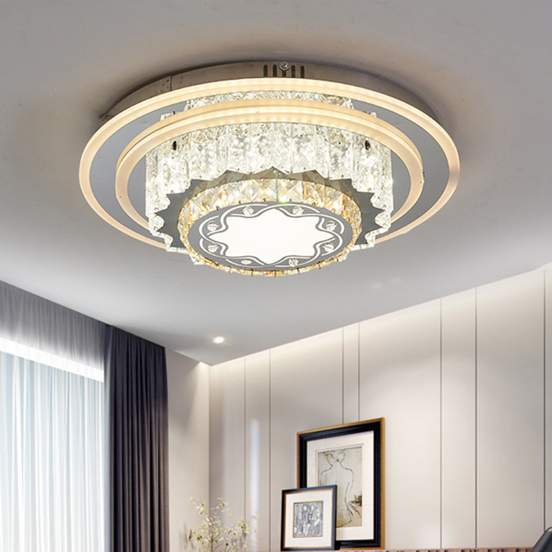 Chrome LED Flower/Star Ceiling Fixture Modern Hand-Cut Crystal Flush Mount Lighting for Sleeping Room