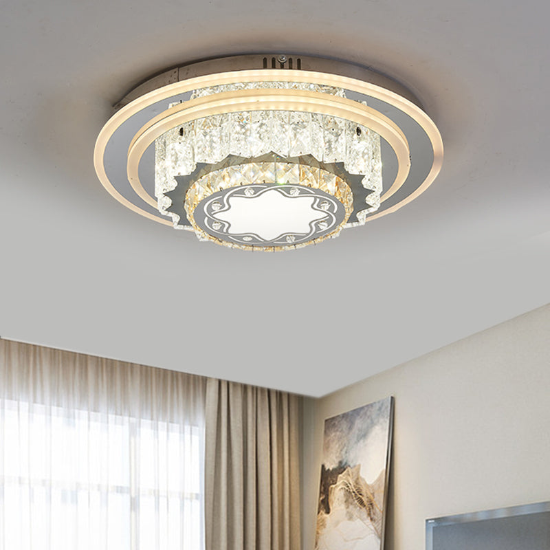 Chrome LED Flower/Star Ceiling Fixture Modern Hand-Cut Crystal Flush Mount Lighting for Sleeping Room