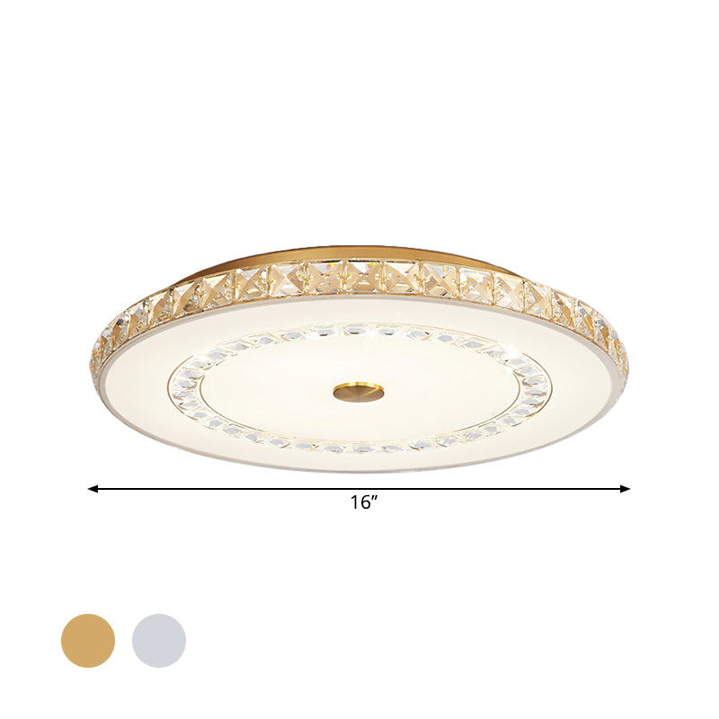16"/19.5" W LED Doorway Flushmount Modernist Chrome/Gold Ceiling Mounted Light with Round Crystal Block Shade