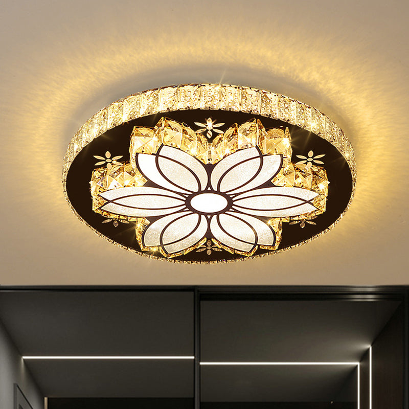 Cut Crystal Bloom Ceiling Light Fixture Modernism LED Flushmount Lighting in Chrome
