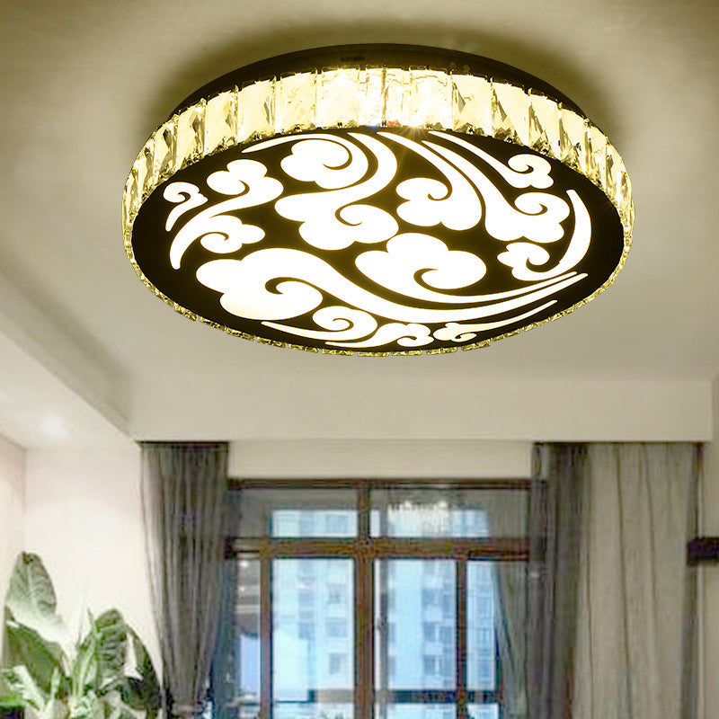 Round Ceiling Light Fixture Simple Crystal Block LED Hallway Flush Mount with Cloud Design in Chrome