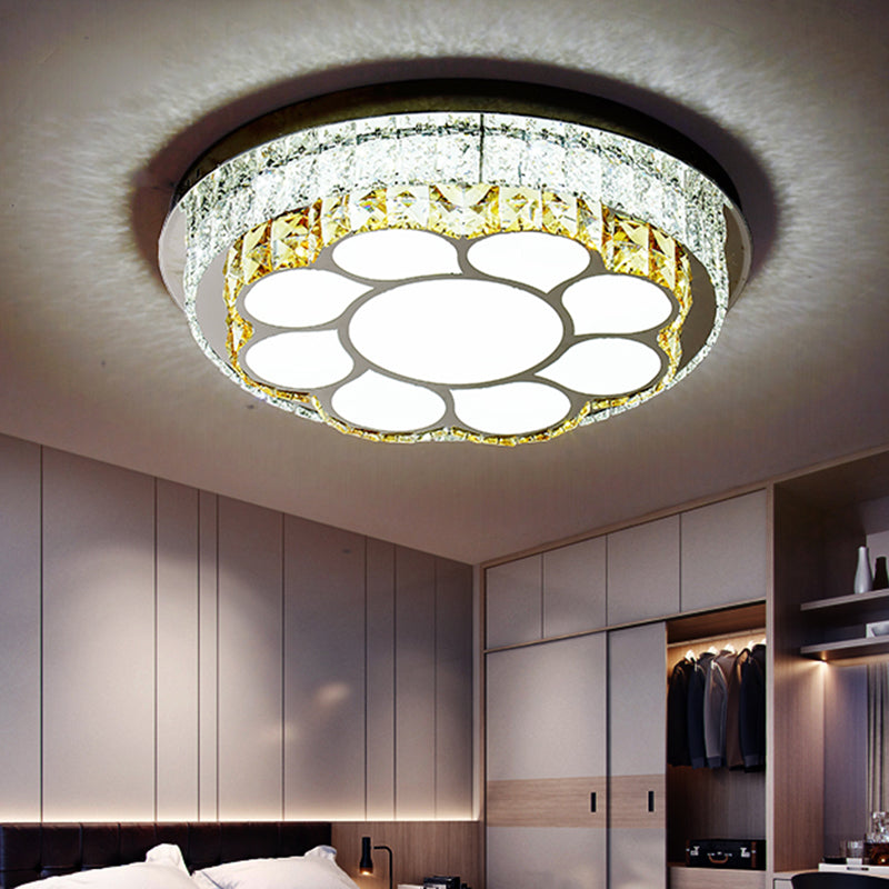 LED Bedroom Flush Mount Lamp Modern Chrome Ceiling Light with Flower/Loving Heart Crystal Block Shade