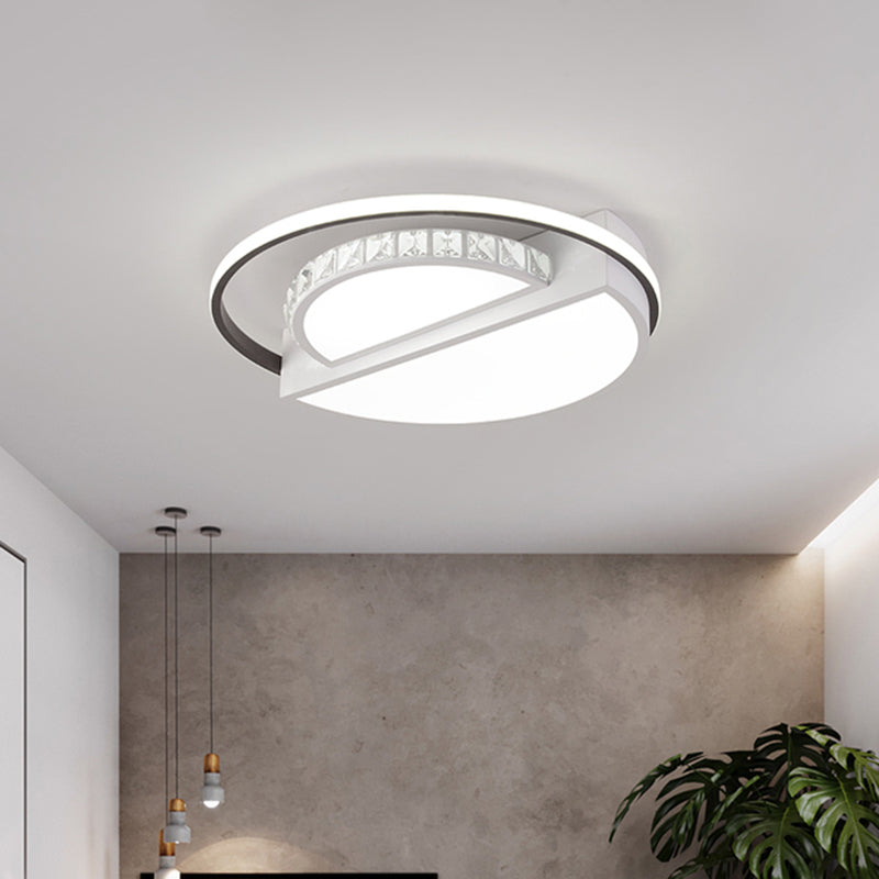 Modern Semicircle Ceiling Flush Mount Crystal Block LED Parlor Flushmount Lighting in White