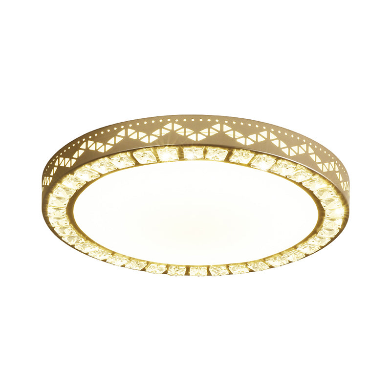 Circular Ceiling Flush Simple Hand-Cut Crystal LED Bedroom Flush Mount Fixture in Gold
