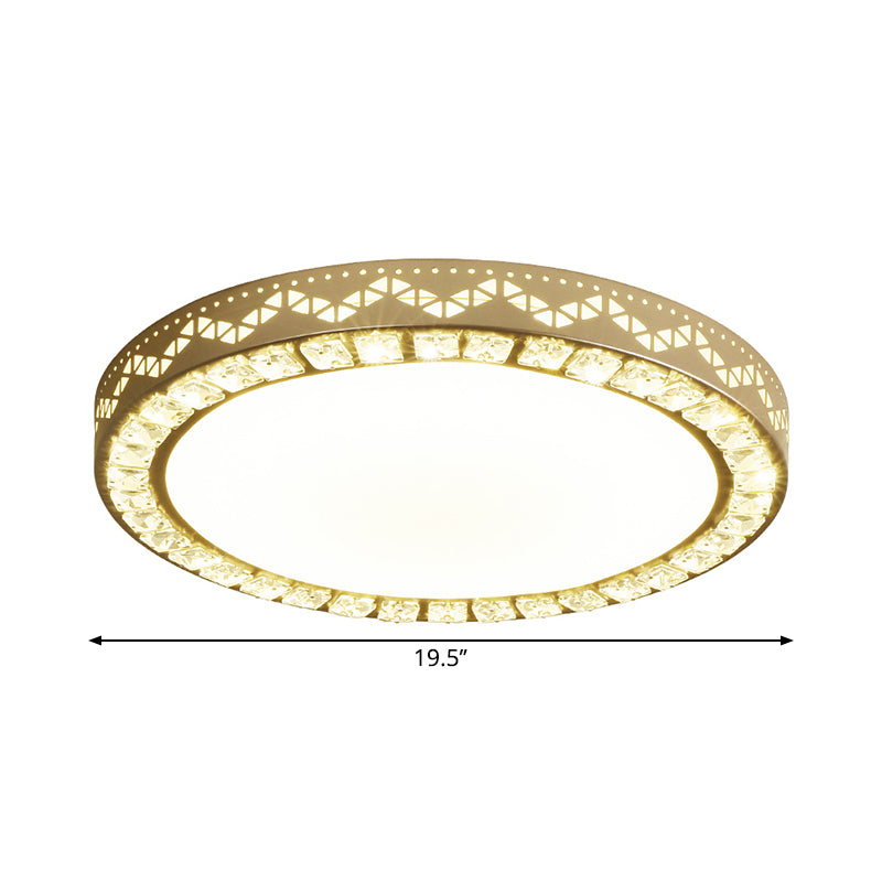 Circular Ceiling Flush Simple Hand-Cut Crystal LED Bedroom Flush Mount Fixture in Gold