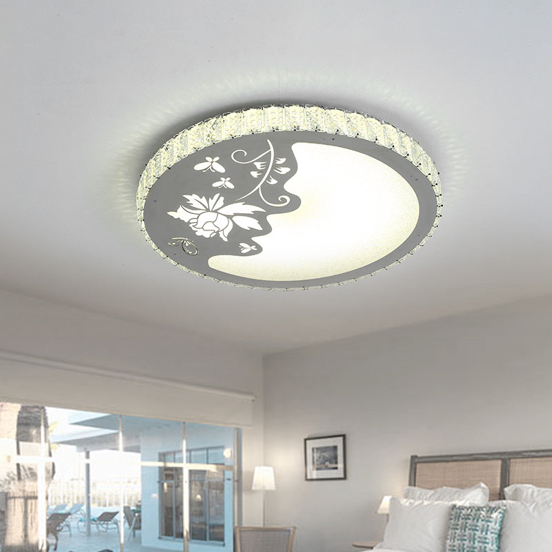 Hand-Cut Crystal Circular Ceiling Lamp Modernist LED Flush Mount Light with Butterfly and Flower Design in Chrome