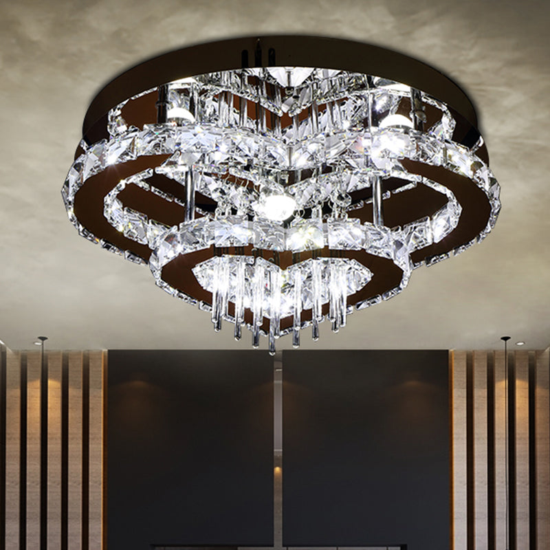 Loving Heart Ceiling Mounted Fixture Simple Crystal Block and Rod LED Chrome Flush Light