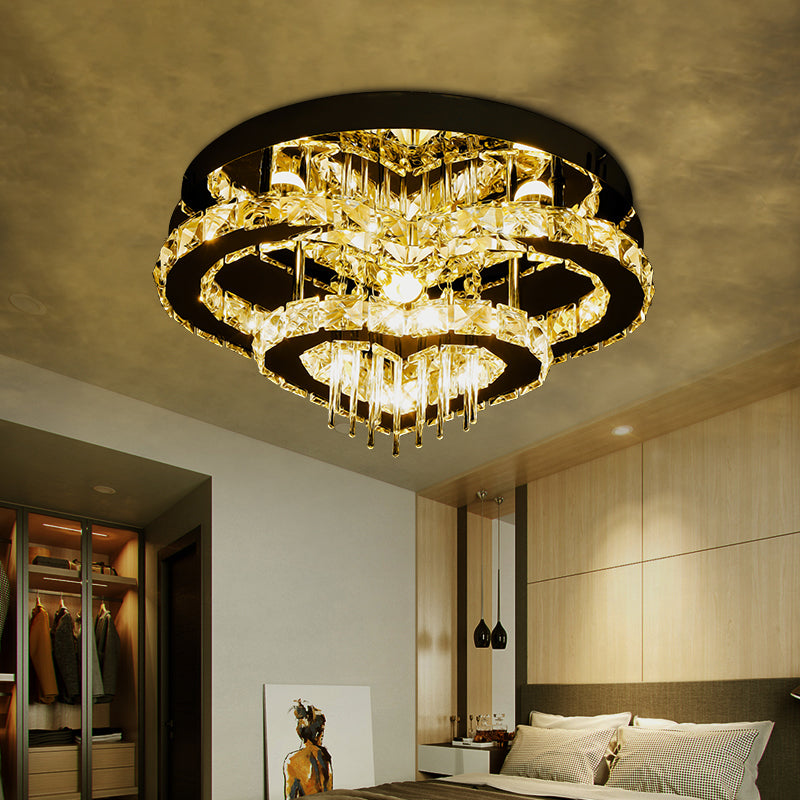 Loving Heart Ceiling Mounted Fixture Simple Crystal Block and Rod LED Chrome Flush Light