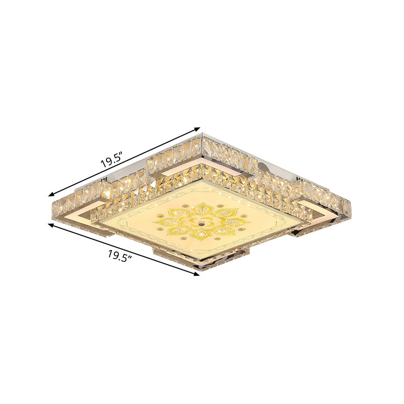 Square Flush Mount Fixture Minimalist Faceted Crystal LED Doorway Ceiling Flush in Chrome