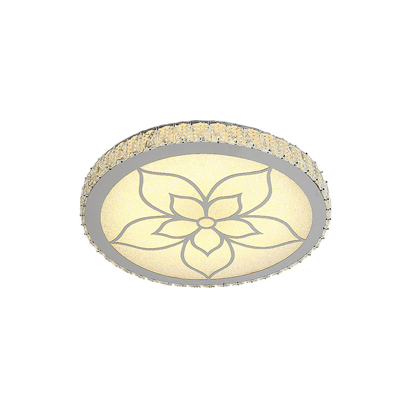 Simplicity LED Flush Mount Lighting Chrome Round Ceiling Fixture with Crystal Rectangle Shade