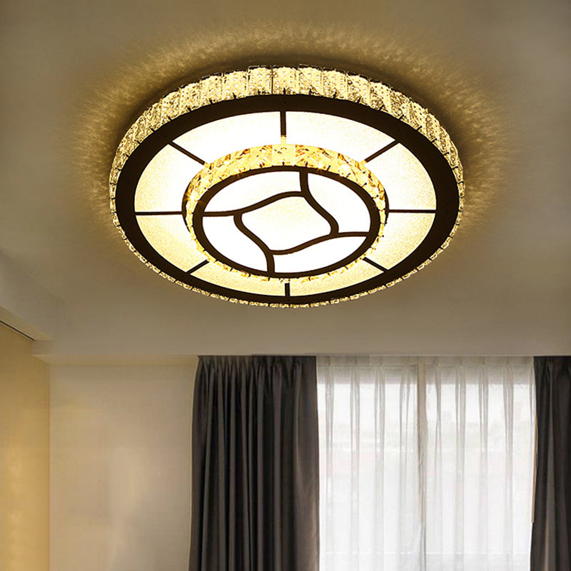 Round Crystal Block Ceiling Light Simplicity LED Chrome Flush Mount Lighting Fixture