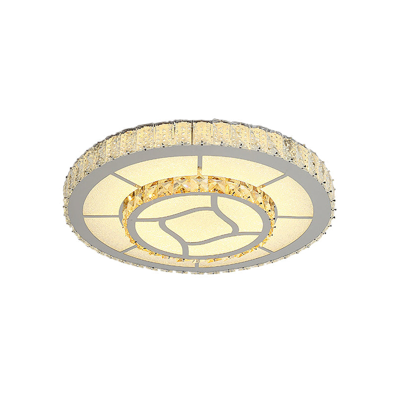 Round Crystal Block Ceiling Light Simplicity LED Chrome Flush Mount Lighting Fixture