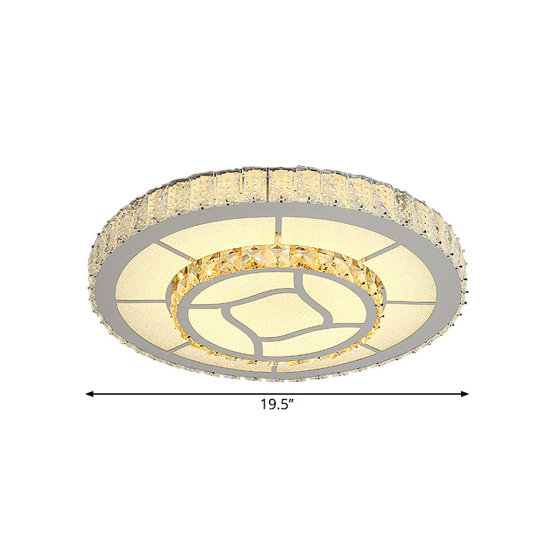 Round Crystal Block Ceiling Light Simplicity LED Chrome Flush Mount Lighting Fixture