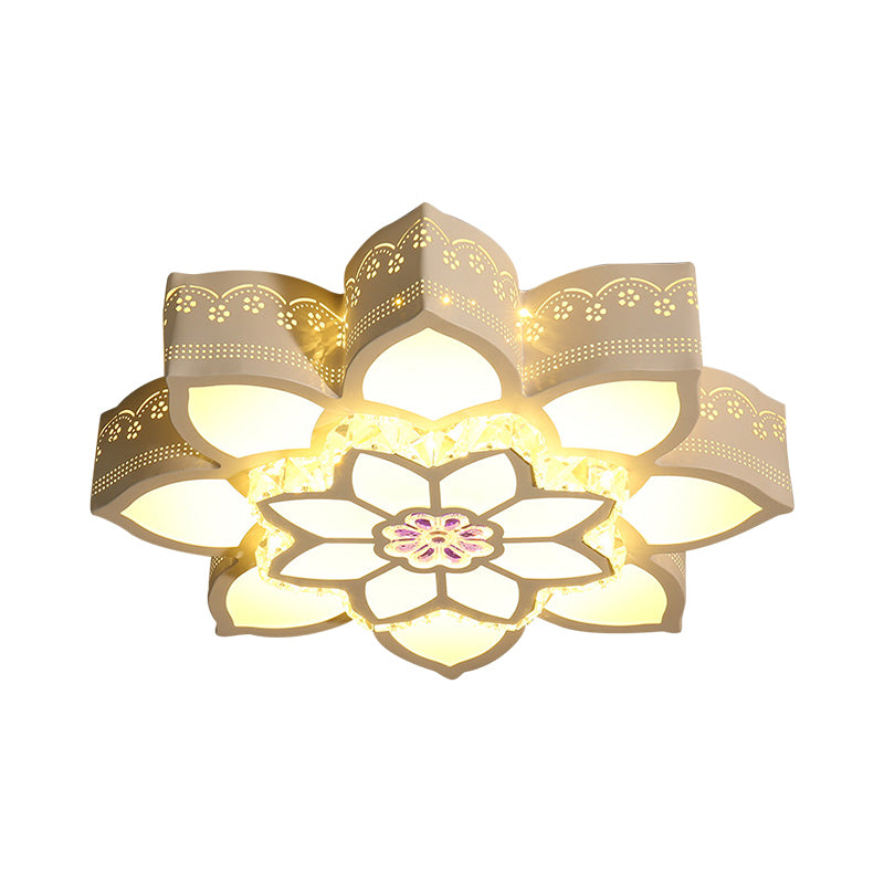 Hand-Cut Crystal Lotus Flush Mount Modernism LED White Close to Ceiling Lighting