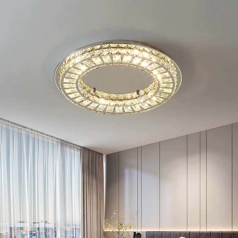 Hoop Flush Mount Light Minimalist Crystal Rectangle LED Chrome Ceiling Fixture for Sleeping Room