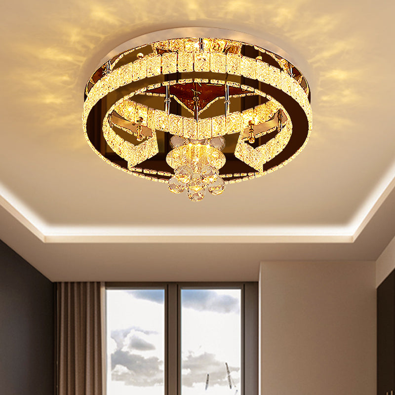 Crystal Rectangle Moon/Star Ceiling Lamp Modern LED Semi Flush Light in Chrome with Droplet Deco