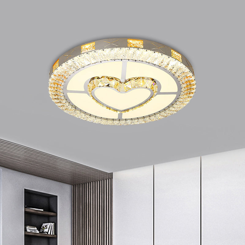 Chrome LED Star/Loving Heart Flush Mount Minimalist Beveled Crystal Close to Ceiling Lamp for Sleeping Room