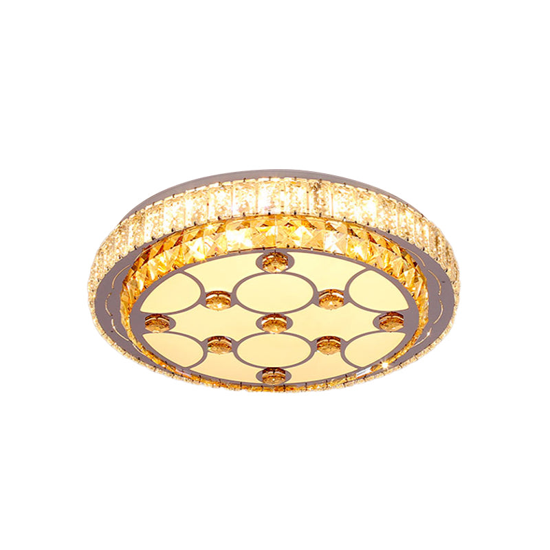 LED Bedroom Ceiling Mount Light Simple Chrome Flush Lamp with Circular Beveled Crystal Shade