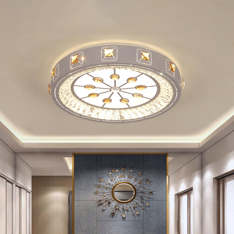 Round Sleeping Room Flushmount Cut Crystal LED Contemporary Ceiling Lamp with Cheery/Orange Pattern in Chrome