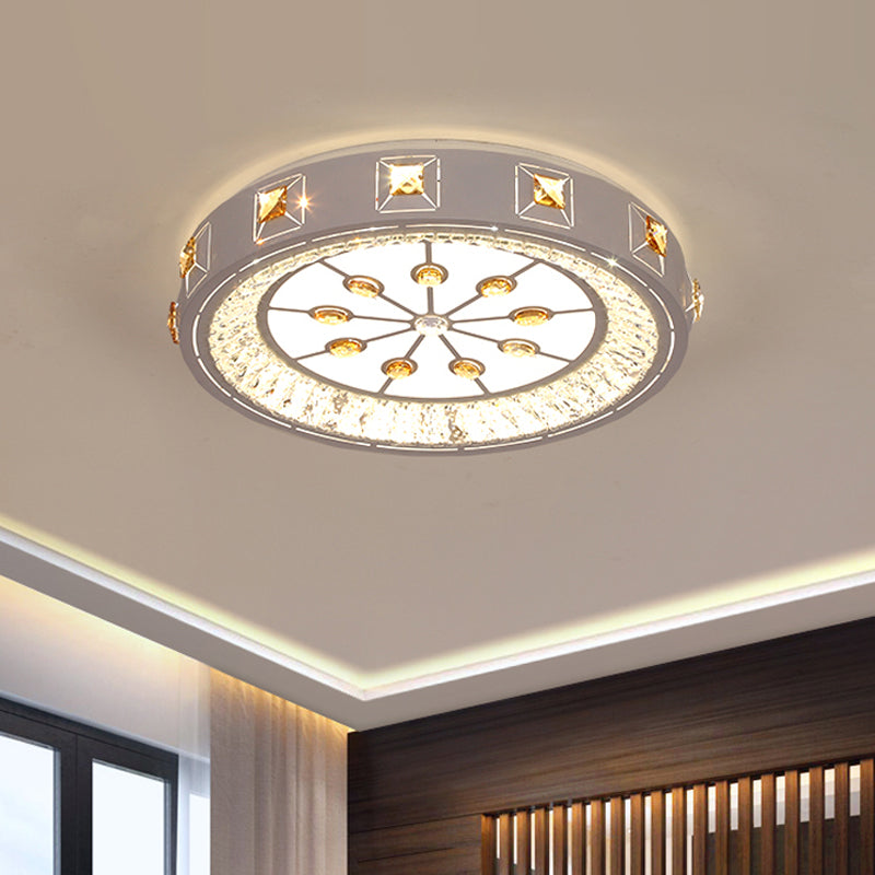 Round Sleeping Room Flushmount Cut Crystal LED Contemporary Ceiling Lamp with Cheery/Orange Pattern in Chrome